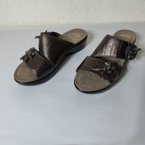 Dansko Women 37 Metallic Bronze Leather Flower Slide Wedge Sandals 2408290200